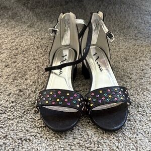 Kids Nina Black Heels with Multicolor Accents